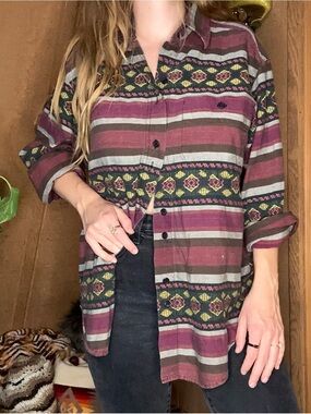 Vintage 1990s Backroad Blues Southwestern Stripe Button Up | Large